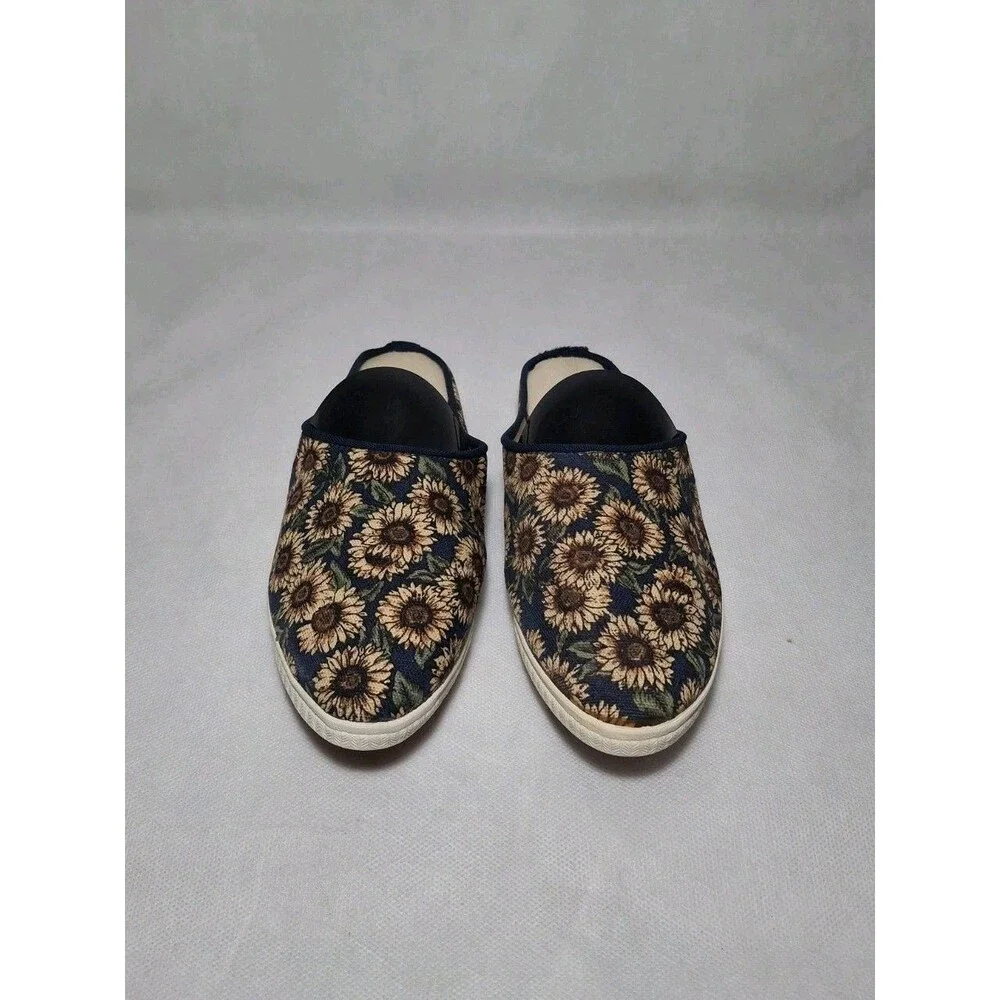 Vintage Keds Bayshore Sunflower Canvas Slip on Sandals Mules Women's 7.5 Navy Bl - Picture 3 of 9